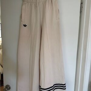 adidas Cream Wide-Leg Kids Sweatpants with Black Trim